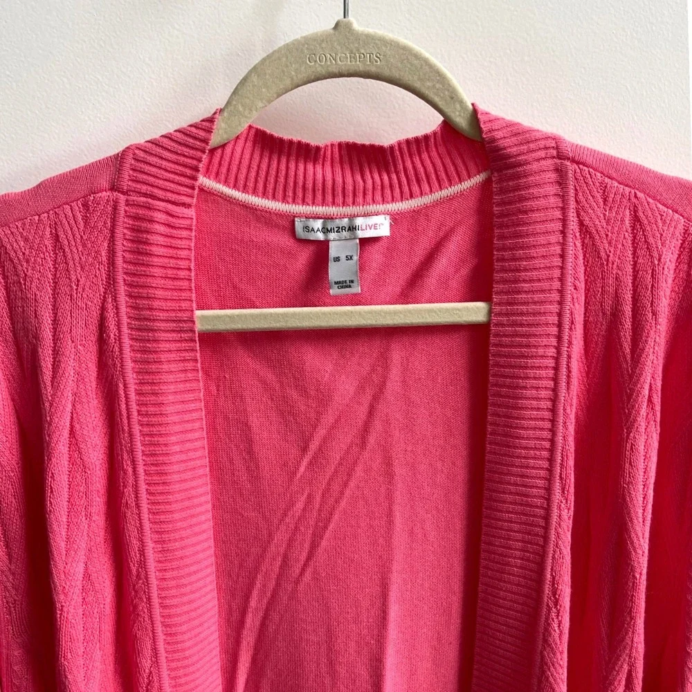 Isaac Mizrahi Live! Cardigan Women 5X Pink Barbiecore Cable Knit Open Front Long - Picture 2 of 7
